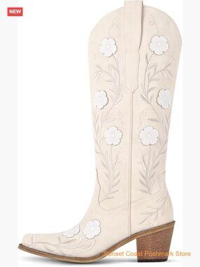 Women's Western Cowboy Wedding Boots Embroidered Floral Cowgirl Boots Wide Calf